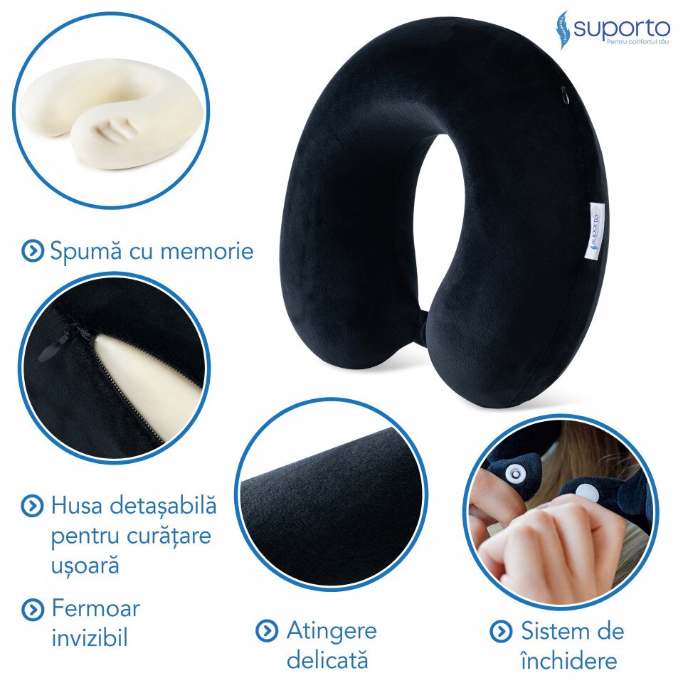 Suporto Perna clasica neagra pentru gat Travel din spuma cu memorie