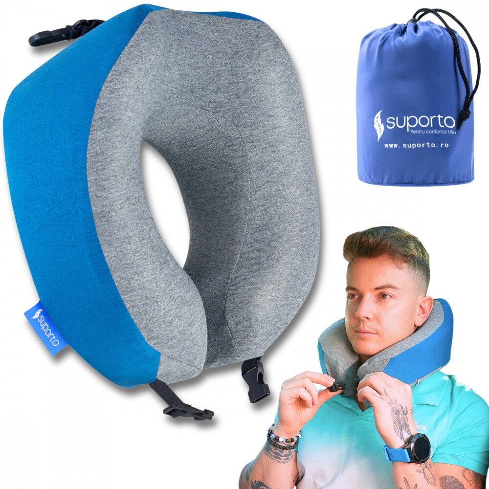 Suporto Perna de calatorie albastra Travel Companion din spuma cu memorie