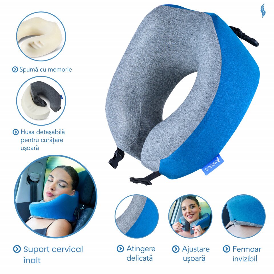 Suporto Perna de calatorie albastra Travel Companion din spuma cu memorie