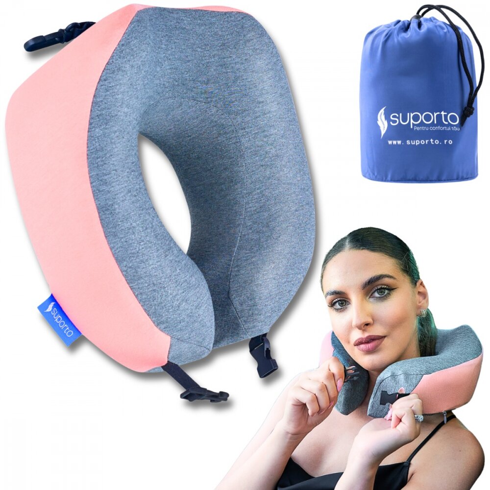 Suporto Perna de calatorie roz Travel Companion din spuma cu memorie