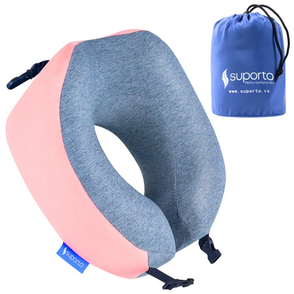 Suporto Perna de calatorie roz Travel Companion din spuma cu memorie