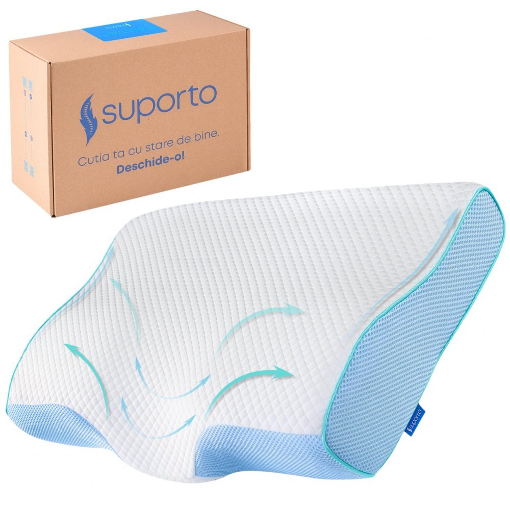 Suporto Perna de dormit anatomica si ortopedica cu suport cervical din spuma cu memorie Albastra