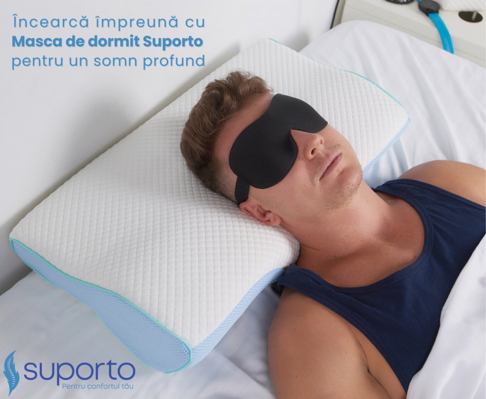 Suporto Perna de dormit anatomica si ortopedica cu suport cervical din spuma cu memorie Albastra