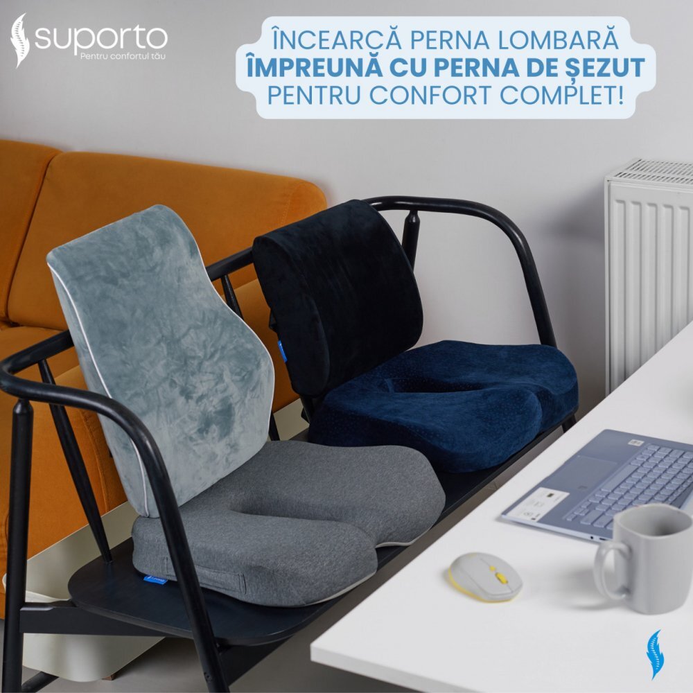 Suporto Perna lombara din spuma cu memorie Slim Neagra