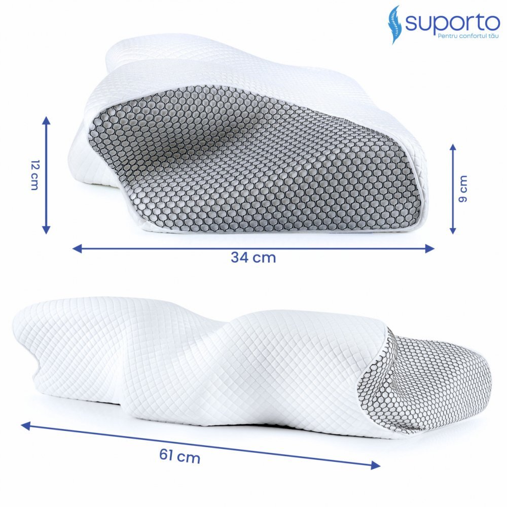 Suporto Perna ortopedica cervicala pentru dormit cu extensii si suport ergonomic pentru gat Negru din spuma cu memorie