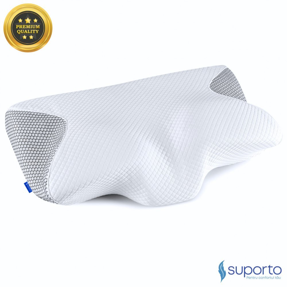 Suporto Perna ortopedica cervicala pentru dormit cu extensii si suport ergonomic pentru gat Negru din spuma cu memorie