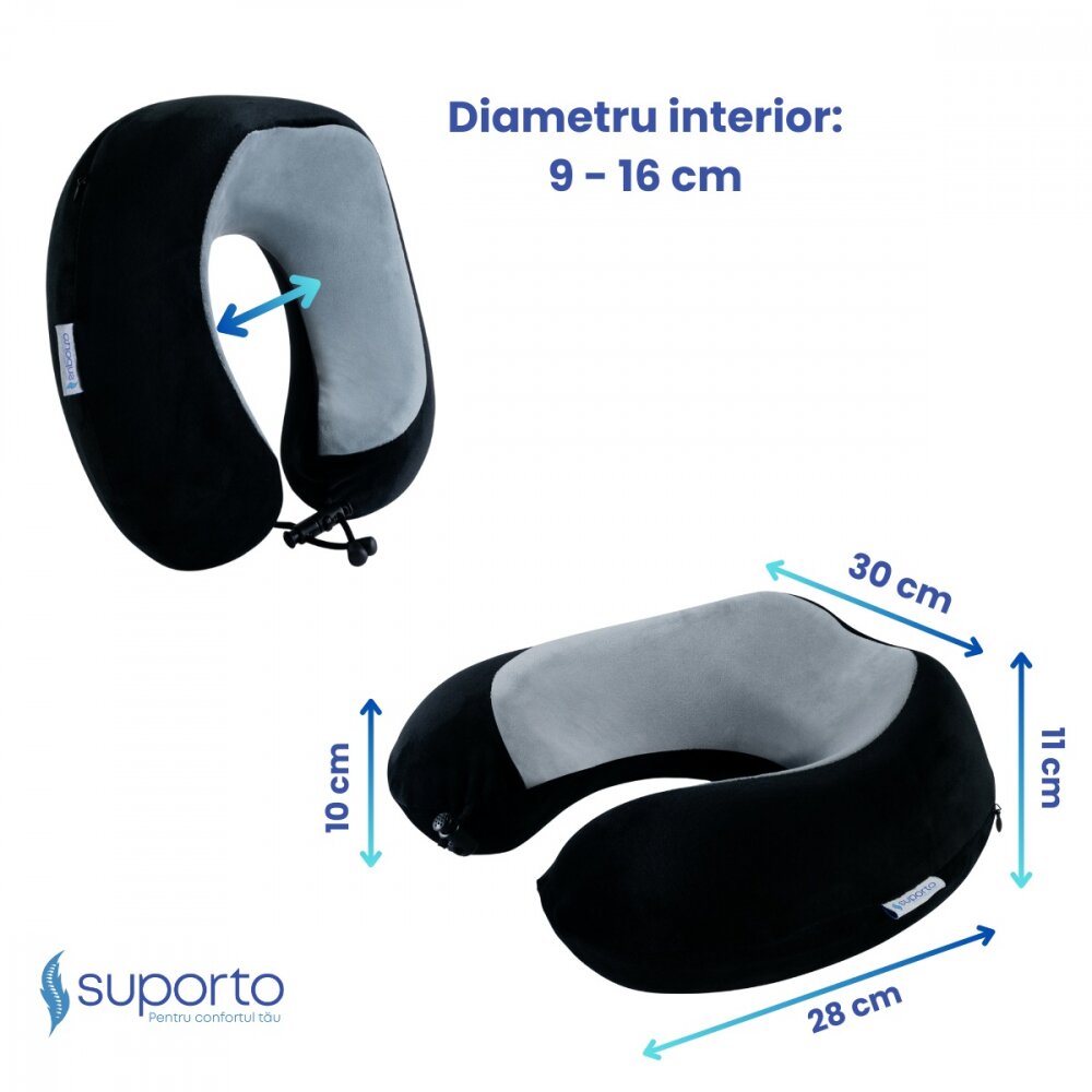 Suporto Perna ortopedica de calatorie din spuma cu memorie Travel Neo gri cu negru