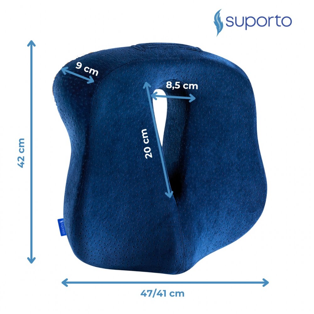 Suporto Perna ortopedica pentru sezut Navy Blue din spuma cu memorie cu suport pentru coccis