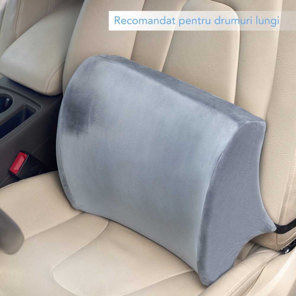 Suporto Set 2 perne ortopedice cu fermitate extra perna lombara si perna pentru sezut din spuma cu memorie gri