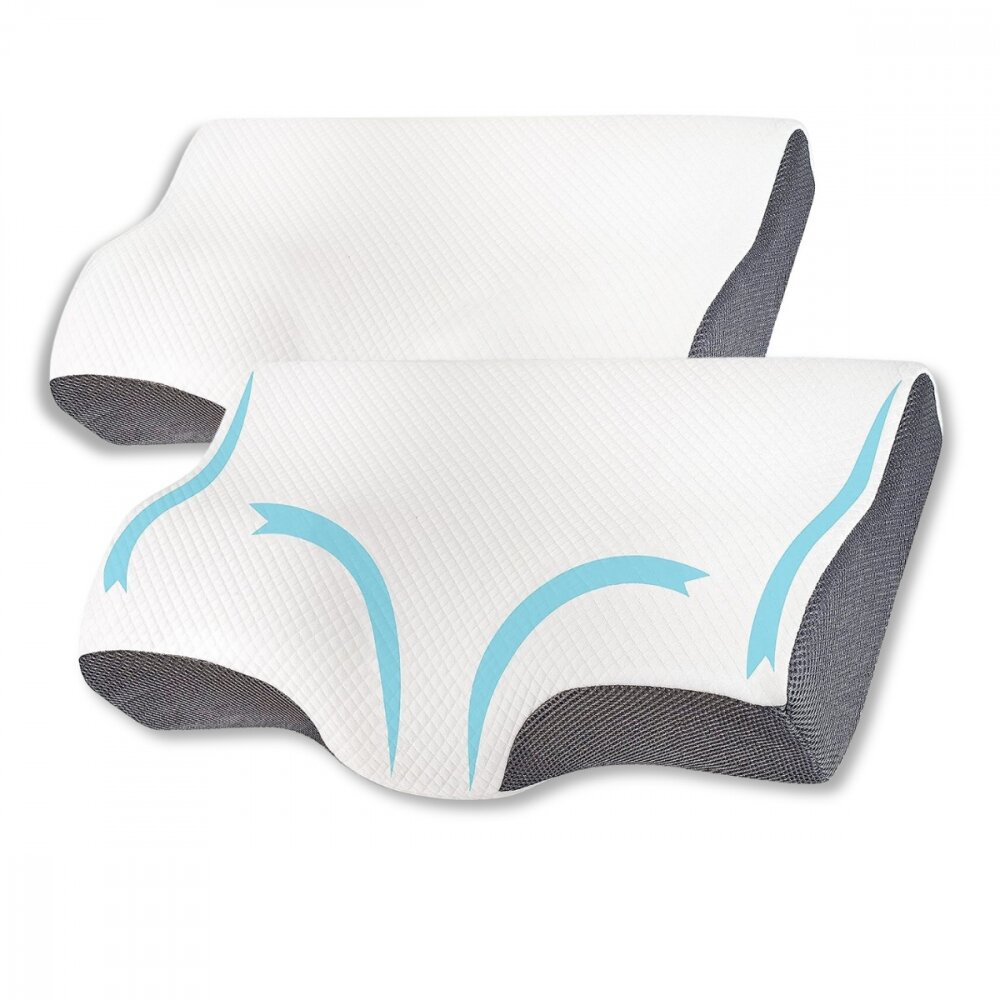 Suporto Set 2 perne ortopedice cu suport pentru gat din spuma cu memorie cu perforatii 60 x 34 x 117 cm