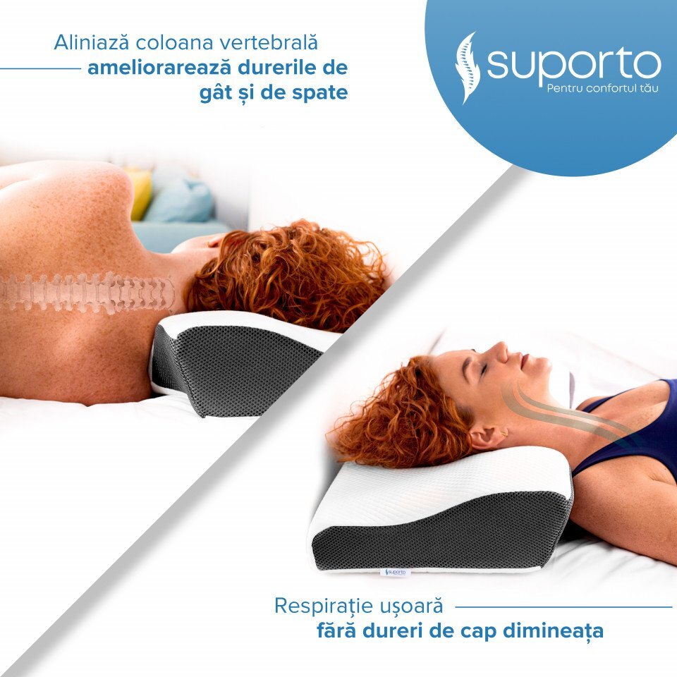 Suporto Set 4 perne cu suport pentru gat din spuma cu memorie 60 x 34 x 117 cm cu perforatii