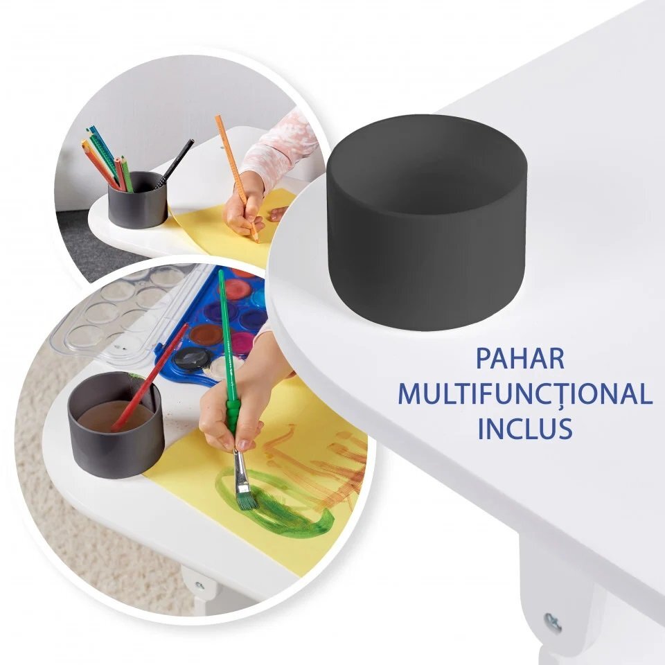 Suporto Set masuta cu scaun incorporat pentru copii 3 in 1 din lemn Mdf 3-6 ani alb-gri