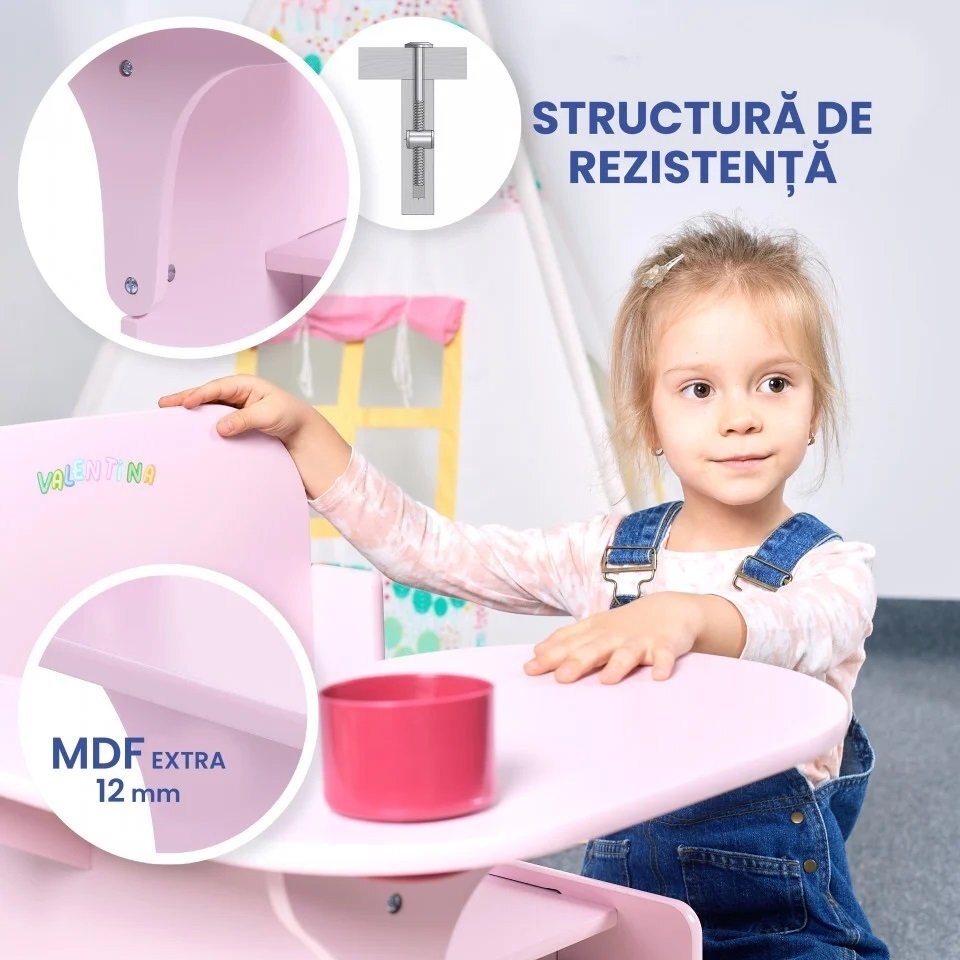 Suporto Set masuta cu scaun incorporat pentru copii 3 in 1 din lemn Mdf 3-6 ani roz