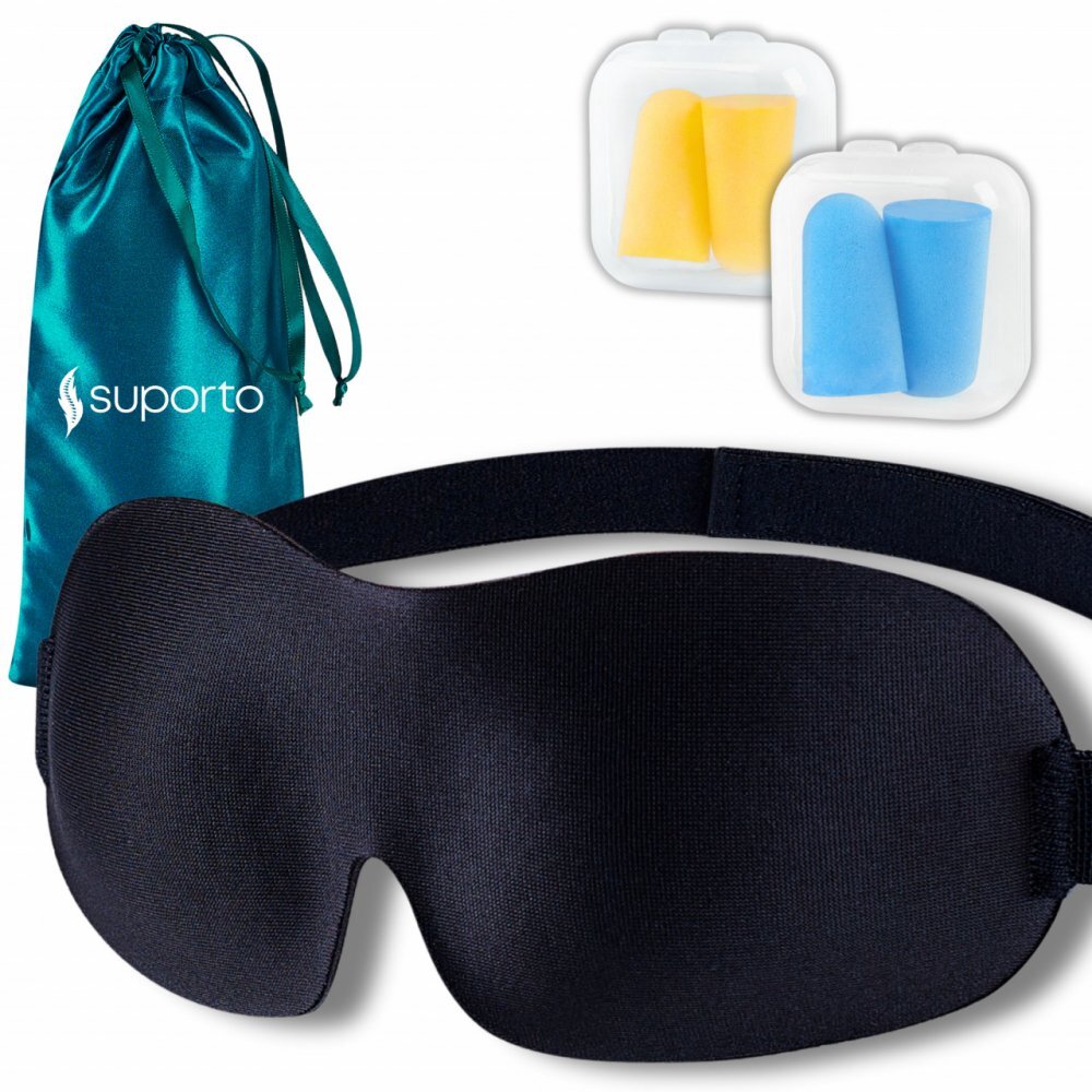Suporto Set perna cervicala anatomica si ortopedica albastra + masca de dormit 3D cu saculet verde smarald