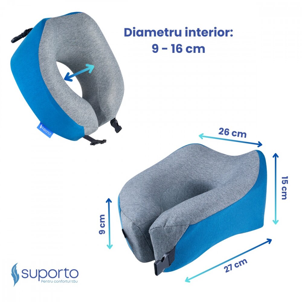Suporto Set perna de calatorie albastra Travel Companion din spuma cu memorie si masca de dormit 3D cu saculet verde smarald