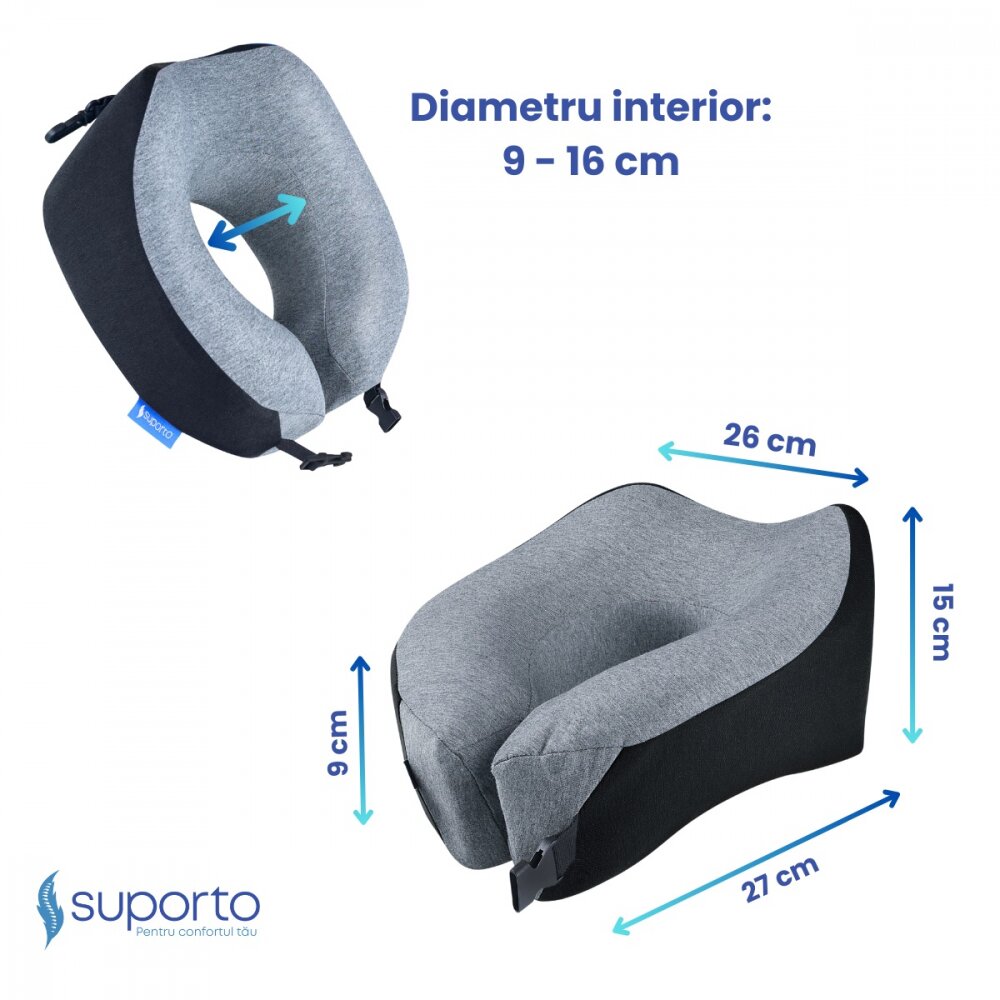 Suporto Set perna de calatorie neagra Travel Companion din spuma cu memorie si masca de dormit 3D cu saculet verde smarald