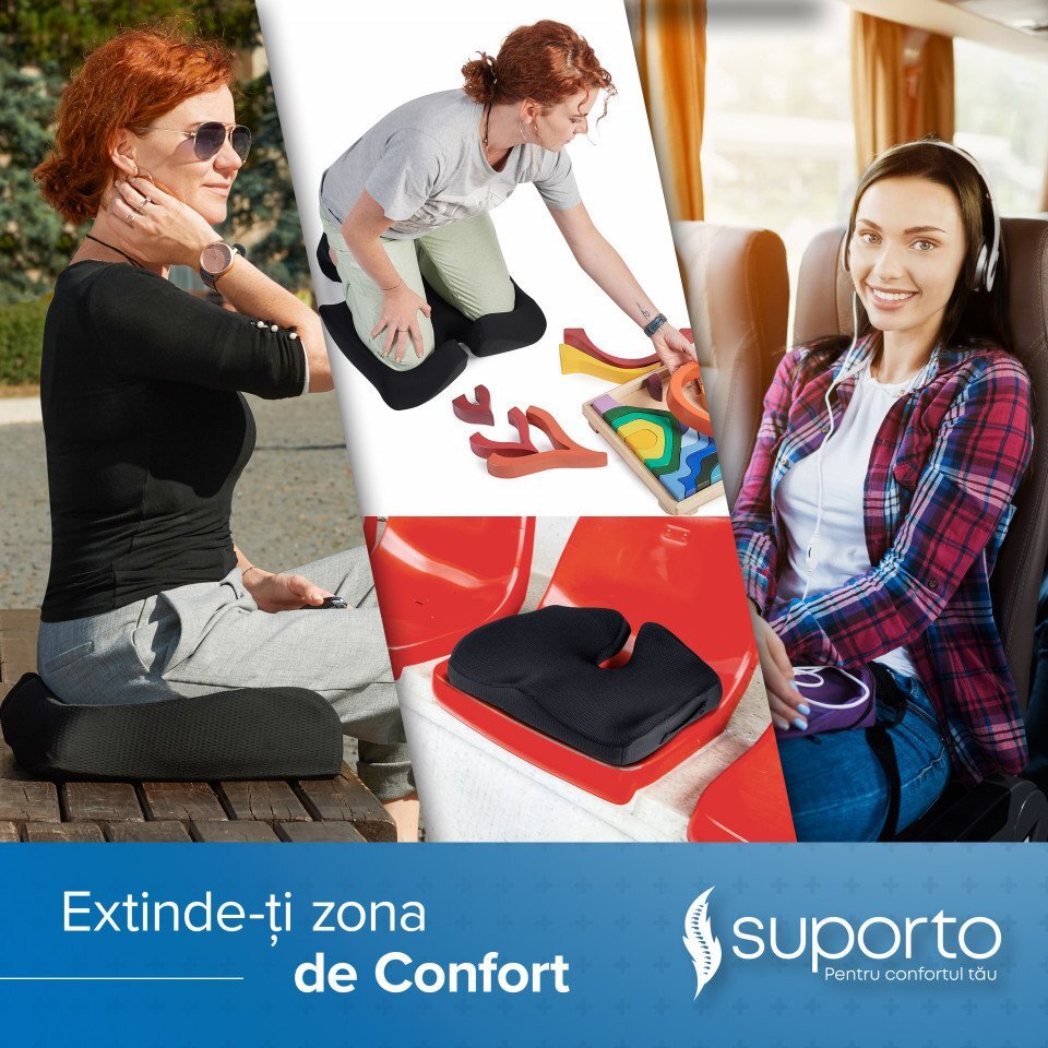Suporto Set perna de sezut si perna lombara inalta Confort Complet Negru