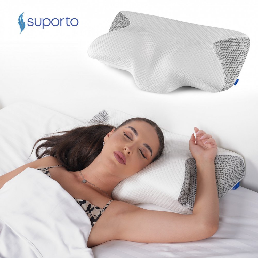 Suporto Set perna ortopedica cervicala pentru dormit cu extensii negre + masca de dormit 3D cu saculet verde smarald ideale pentru ochi obositi si un somn odihnitor