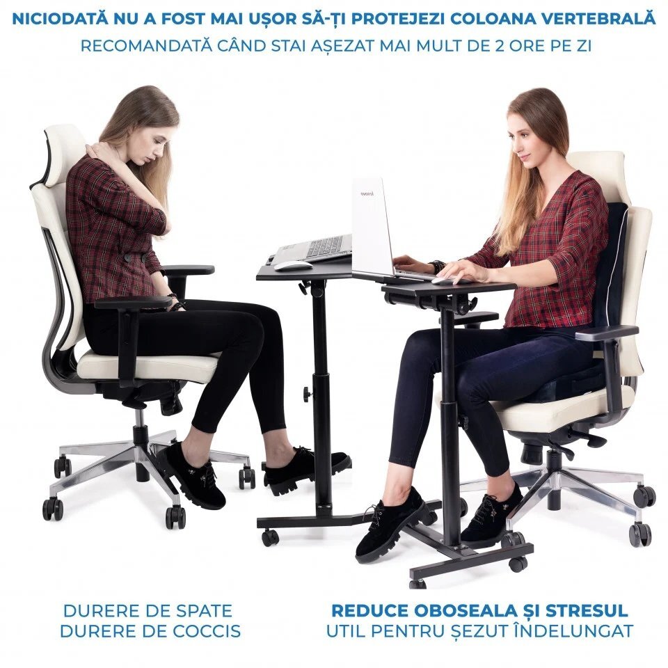 Suporto Set perna ortopedica lombara completa si perna sezut Donut din spuma cu memorie negru