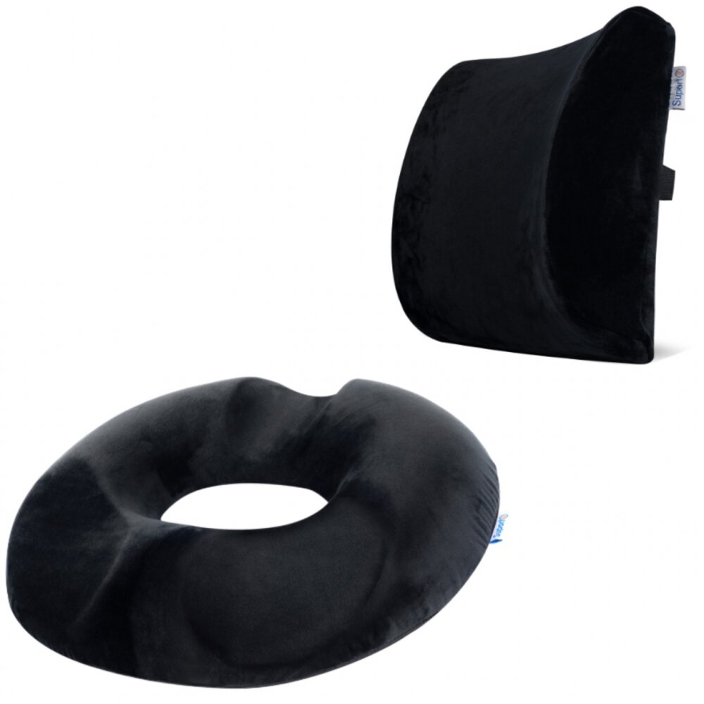 Suporto Set perna ortopedica lombara si perna pentru sezut Donut din spuma cu memorie Negru