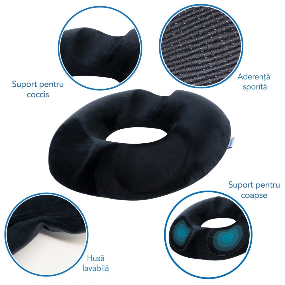 Suporto Set perna ortopedica lombara si perna pentru sezut Donut din spuma cu memorie Negru