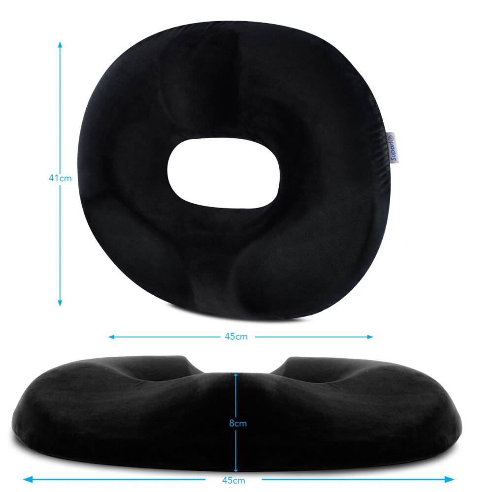 Suporto Set perna ortopedica lombara si perna pentru sezut Donut din spuma cu memorie Negru
