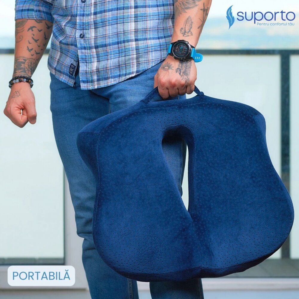 Suporto Set perna pentru sezut Coccis suport si perna lombara completa Confort Complet negrualbastru