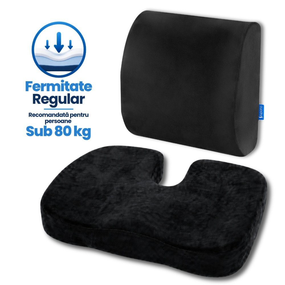 Suporto Set perna pentru sezut Regular Coccis si perna lombara Slim negru