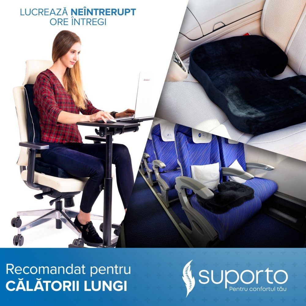 Suporto Set perna pentru sezut Regular Coccis si perna lombara Slim negru