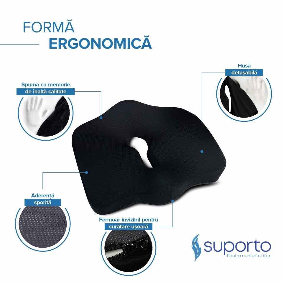 Suporto Set perna pentru sezut si perna lombara negru