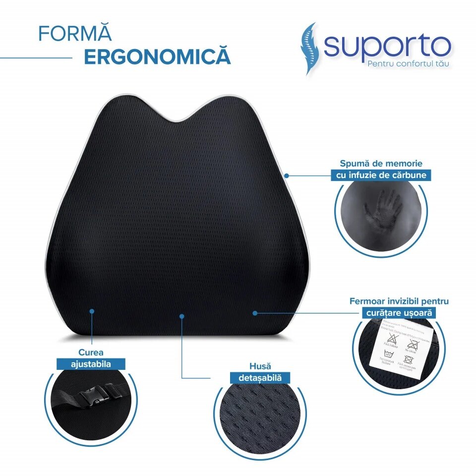 Suporto Set perna pentru sezutcoccis si perna lombara Confort Slim negrugri