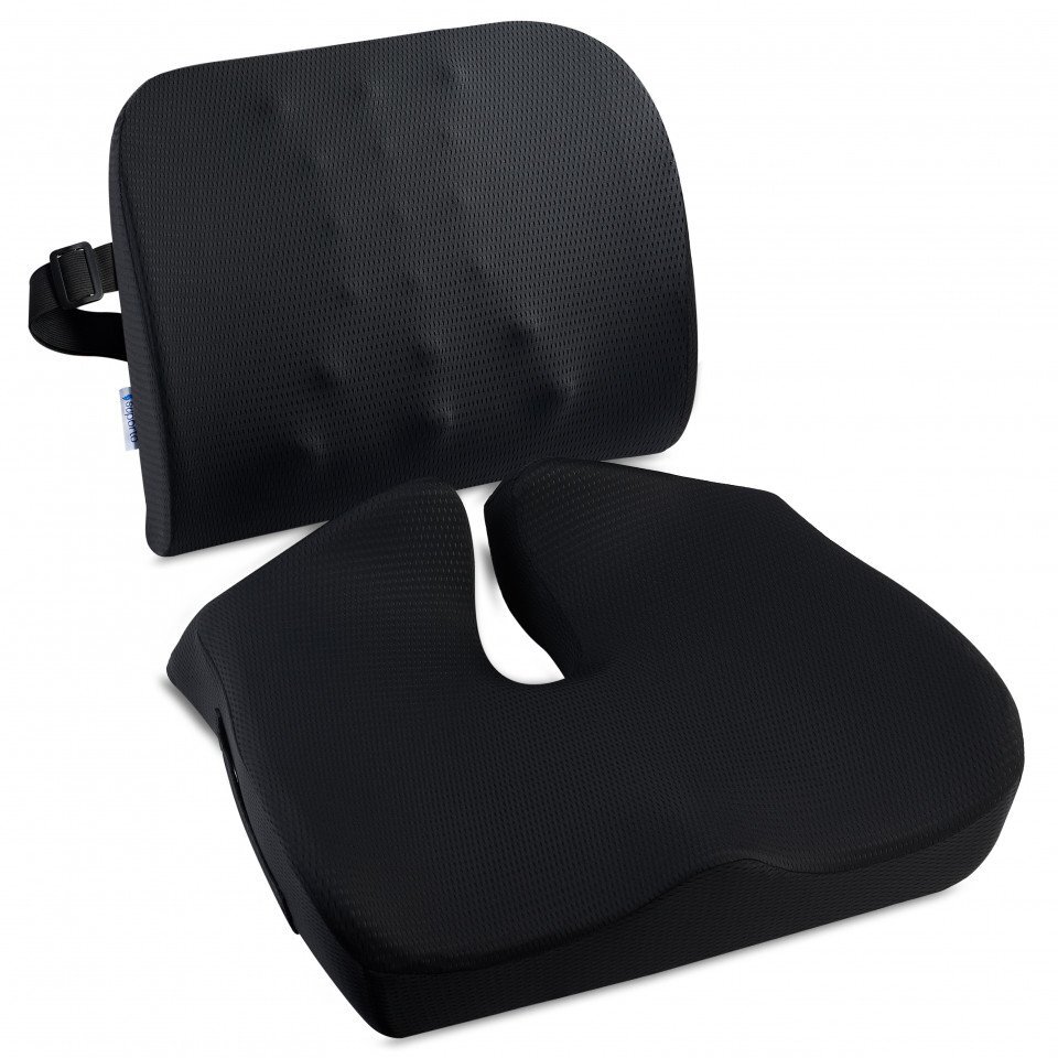 Suporto Set perna sezut confort si perna lombara compact Negru