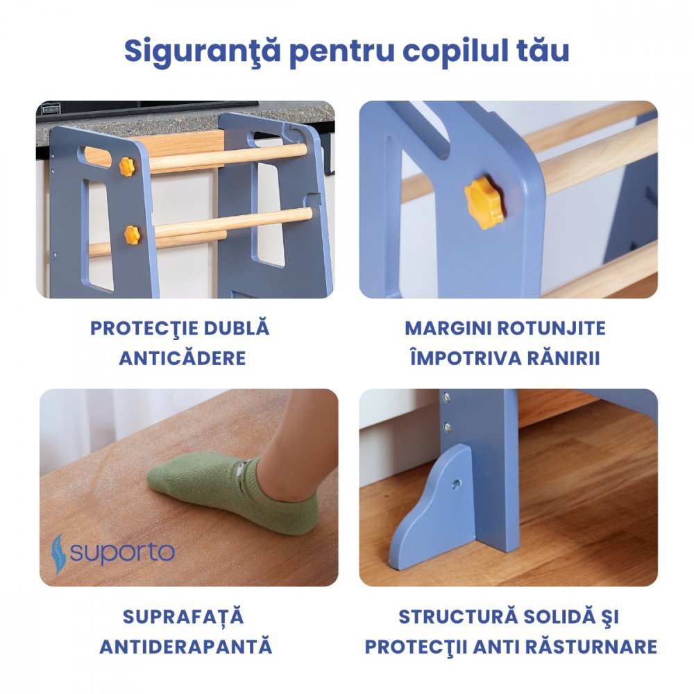 Suporto Turn de invatare tip Learning tower pentru copii GriMaro rol de inaltator cu treapta de urcare reglabila antiderapanta si balustrade de protectie