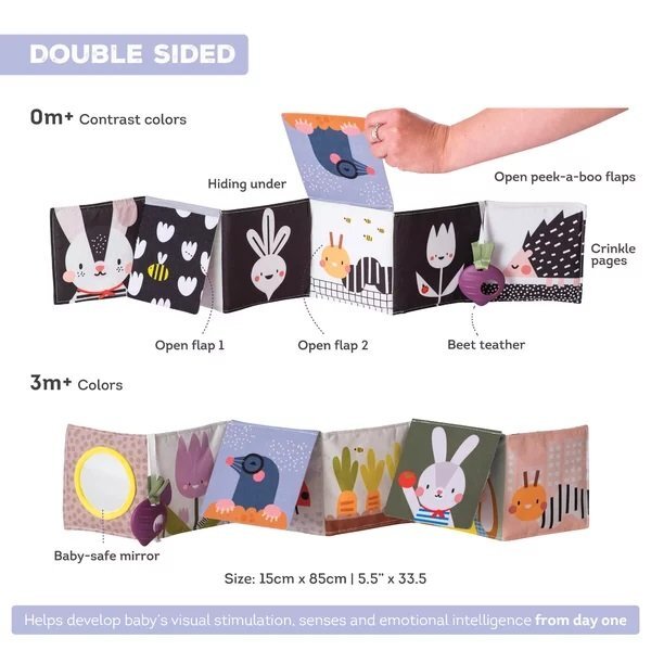 TAF TOYS Jucarie 3 in 1 pentru landou carticica hazlie urban garden