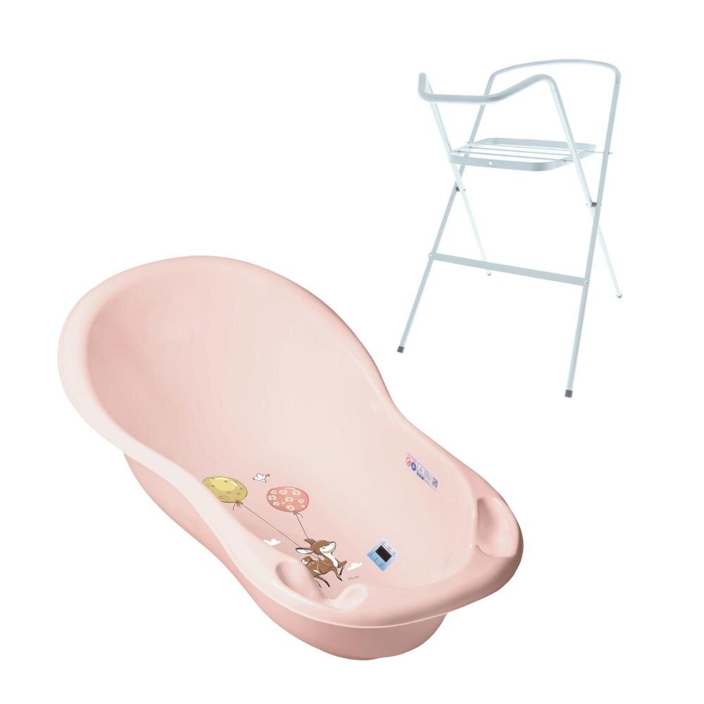 TEGA BABY Set Cadita 102 cm cu suport metalic Forest Roz