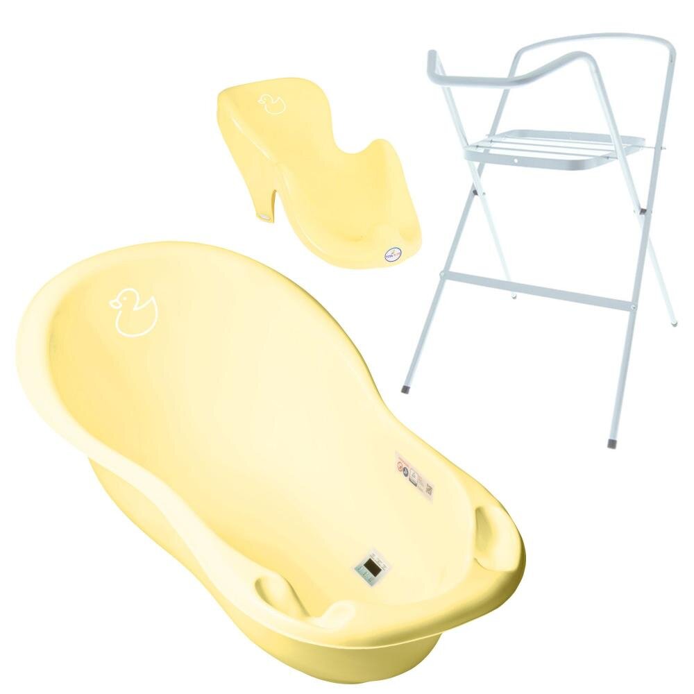 TEGA BABY Set Cadita 86 cm cu suport metalic si suport anatomic Duck Galben