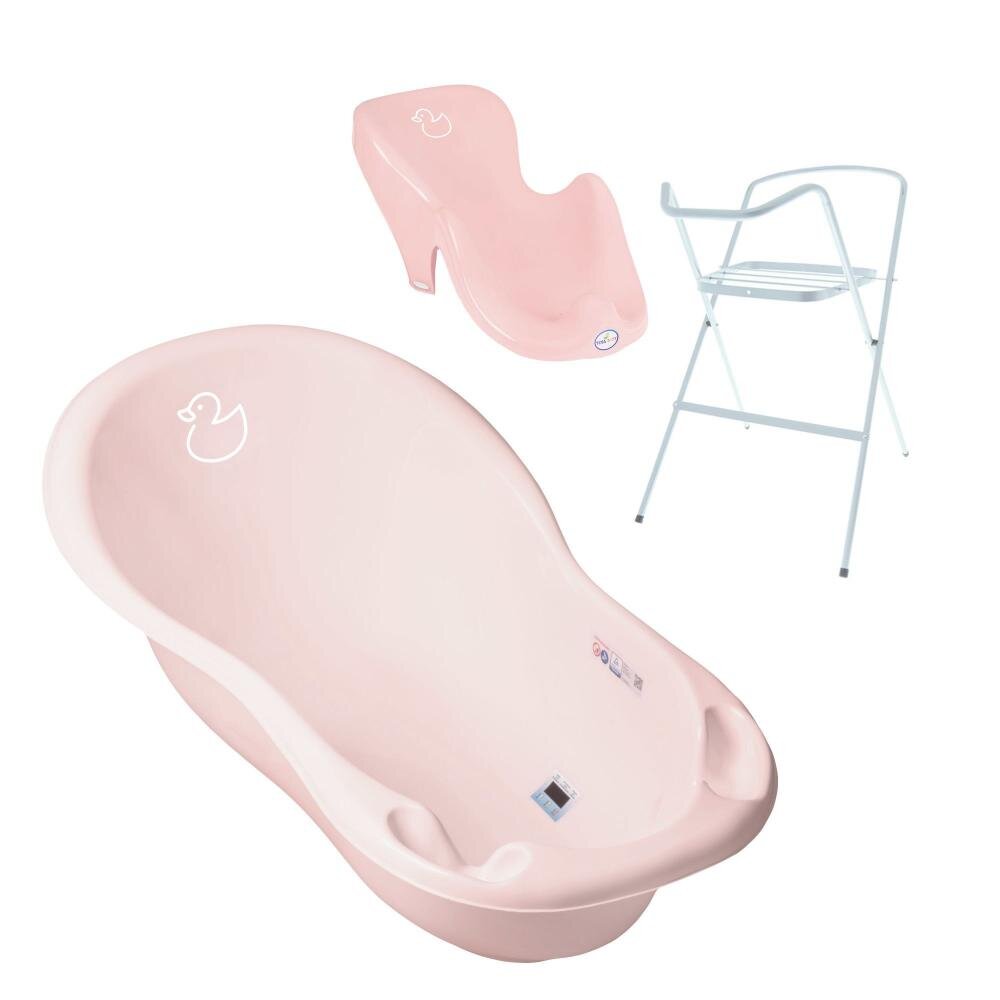 TEGA BABY Set Cadita 86 cm cu suport metalic si suport anatomic Duck Roz