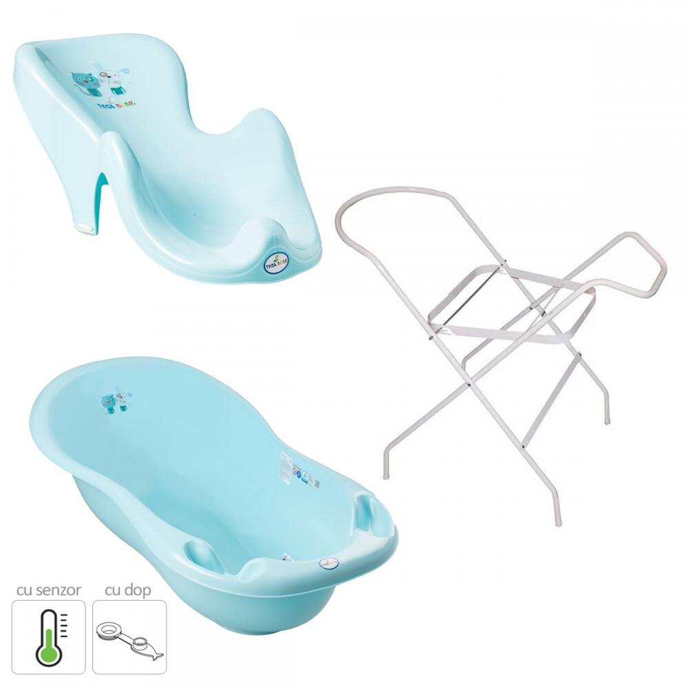 TEGA BABY Set Cadita DogCat 102cm cu Suport metalic si Suport Anatomic Mint