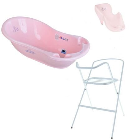 TEGA BABY Set Cadita Little Bunnies 102cm cu Suport metalic si Suport Anatomic Roz