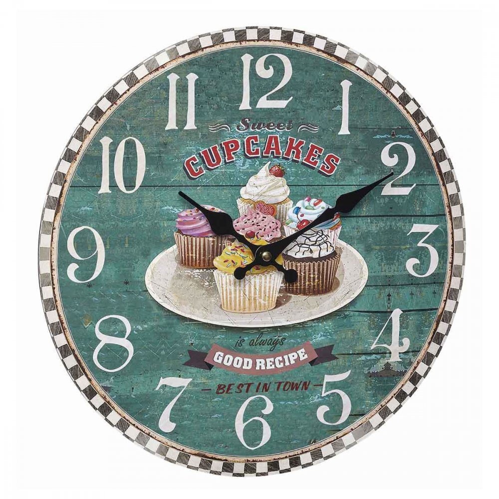 TFA Ceas analog de perete din mdf design vintage cupcakes