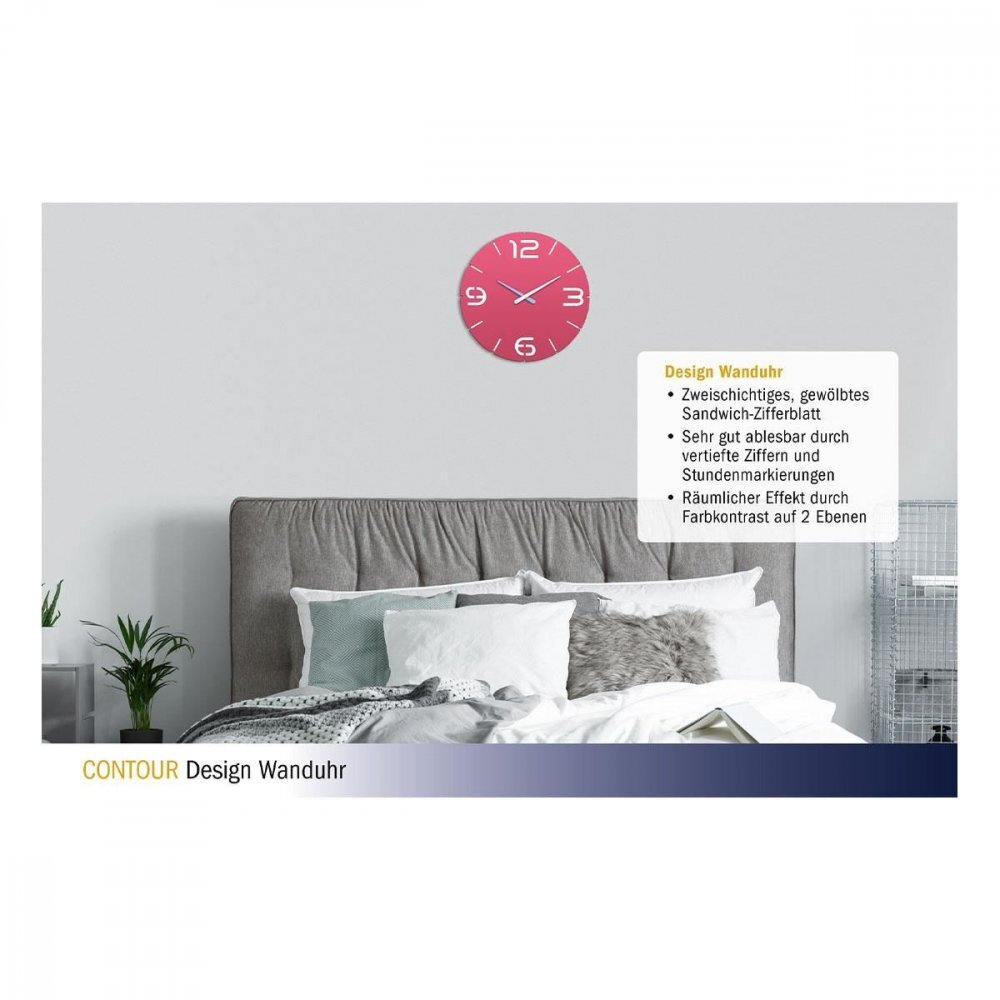 TFA Ceas de perete colorat analog creat de designer model Contour roz