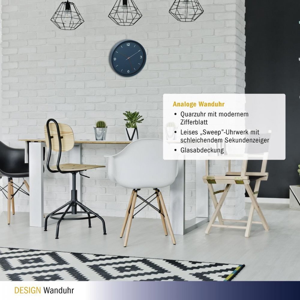 TFA Ceas silentios de perete analog albastru petrol monocrom design minimalist