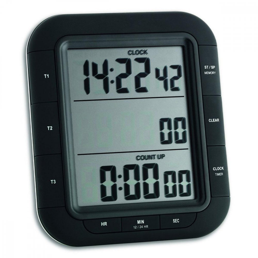 TFA Timer si cronometru digital triplu cu operare simultana ceas memorie negru 38.2023