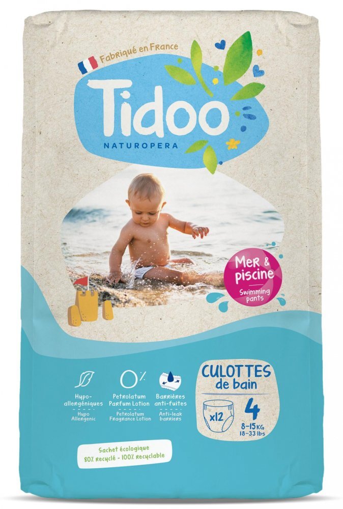 Tidoo Scutece chilotel de baie T4(8-15kg) ECO hipoalergenice marimea 4 12 bucati