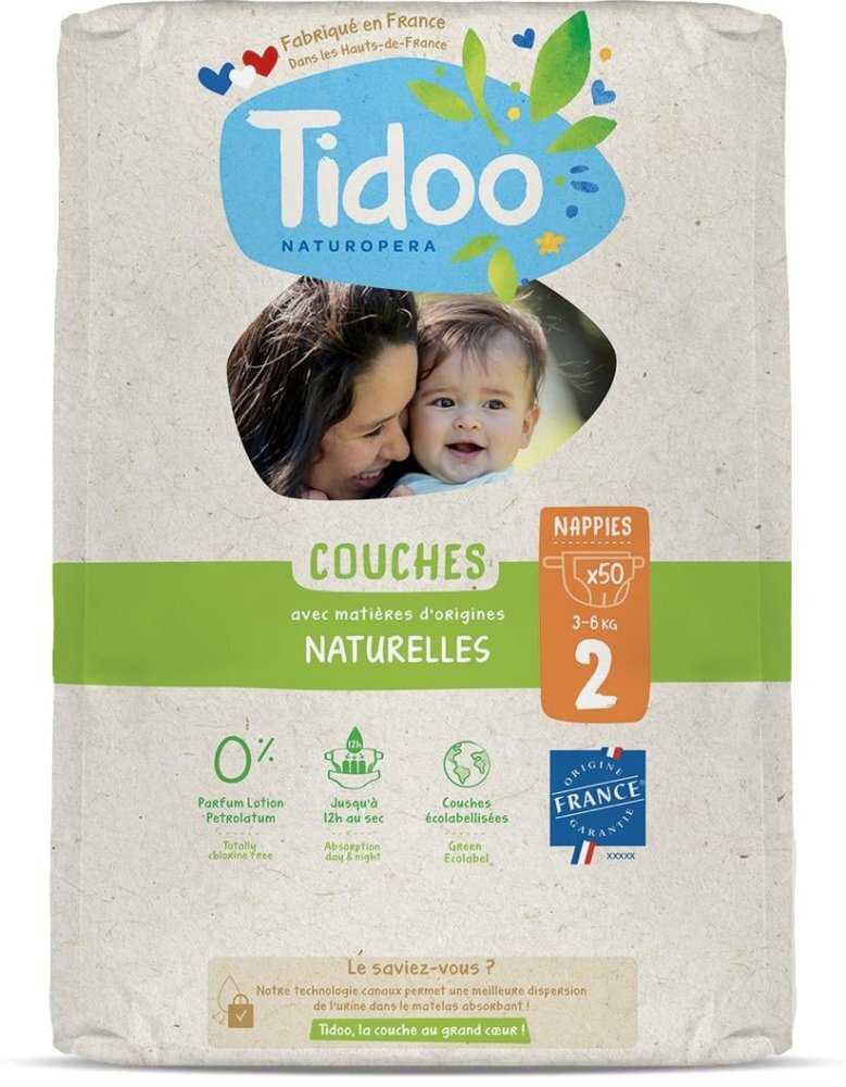 Tidoo Scutece T2(3-6kg) ECO hipoalergenice nou nascuti marimea 2 50 bucati