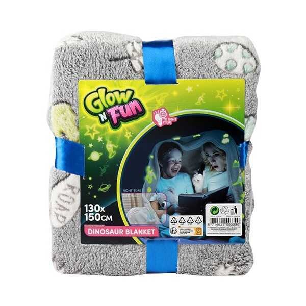 Toi-Toys Paturica cu dinozauri fosforescenti 130x150 cm