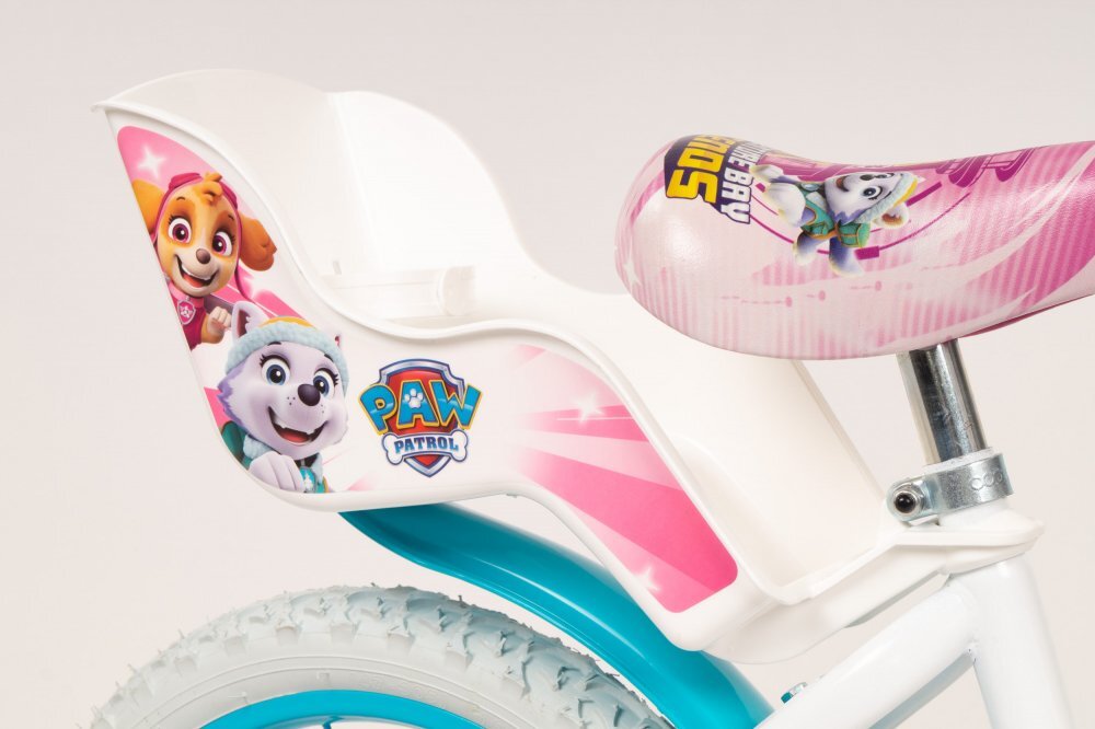 TOIMSA Bicicleta copii Paw Patrol Girl 16 inch cu cosulet frontal si scaunel pentru papusi de la 5 ani inaltimea recomandata 110-120 cm scaun si ghidon reglabile roti ajutatoare detasabile