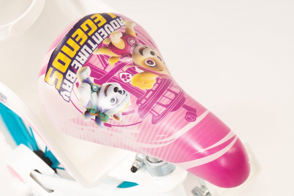 TOIMSA Bicicleta copii Paw Patrol Girl 16 inch cu cosulet frontal si scaunel pentru papusi de la 5 ani inaltimea recomandata 110-120 cm scaun si ghidon reglabile roti ajutatoare detasabile