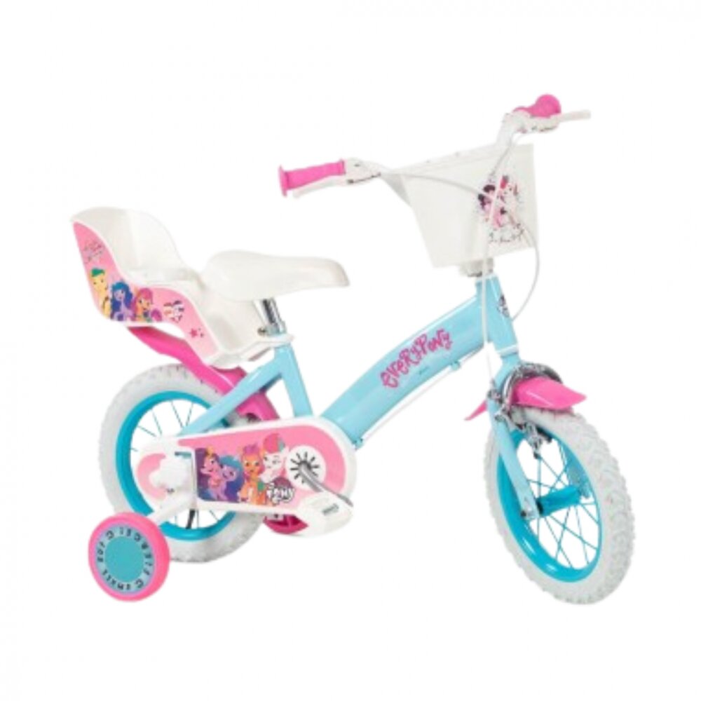 TOIMSA Bicicleta pentru copii My Little Pony 12 inch inaltime utilizator 85-100 cm roti ajutatoare cos frontal scaunel pentru papusa