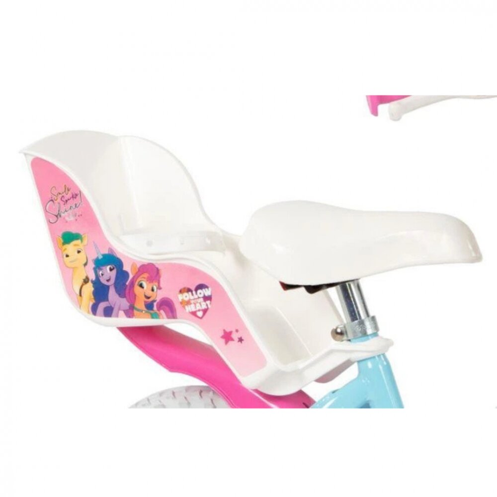 TOIMSA Bicicleta pentru copii My Little Pony 12 inch inaltime utilizator 85-100 cm roti ajutatoare cos frontal scaunel pentru papusa